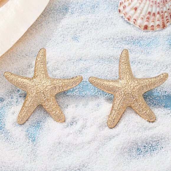 Gold Sexy Women's Cross-Border Hot-Selling Ocean-Themed Starfish Earrings - Picture 3 of 8